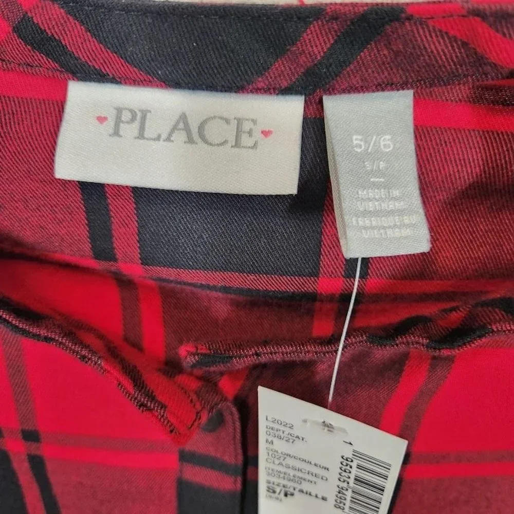The Children's Place Girls Buffalo Plaid Shirt Dress‎ in Red - Size Small (5/6)